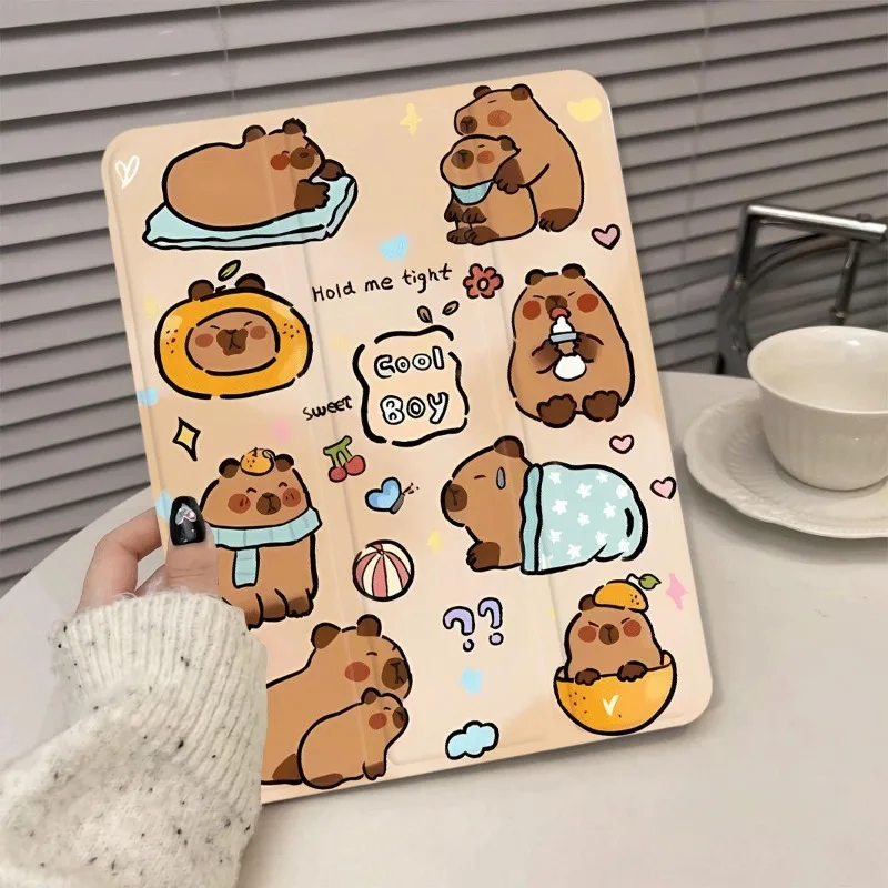 Capybara Tri-fold Funda Ipad 2017 2018 9.7인치 Ipad Air3 10.5 Ipad 10세대 케이스 7 8 9세대 10.2 Funda Cover 10.9 10세대