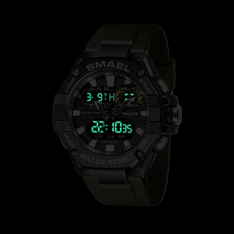 SMAEL ساعة رياضية للرجل المزدوج الوقت ساعة اليد الشباب مصباح ليد إنذار 8066 موضة متعدد الألوان الساعات العسكرية الصبي ساعة توقيت