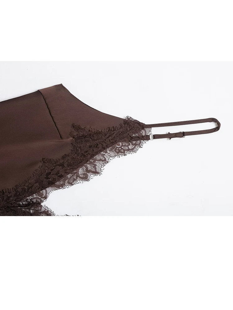 HH Elegante Satijnen Kanten Sling Jurken Lente Zomer Vrouwen Sexy Diepe V-hals Mouwloos Backless Slim Party Splicing Jurken