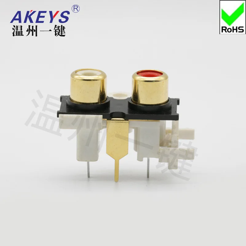 50PCS  AV2Two-Hole Straight Plug3Foot Core Socket Gold PlatedRCASeatPCBAudio and Video Lotus HolderAV2-8.4-8