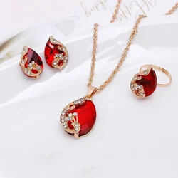Delysia King 4PCS Trendy Water Droplets Peacock Jewelry Set Crystal Elegant Necklace/Earrings/Ring for Cocktail