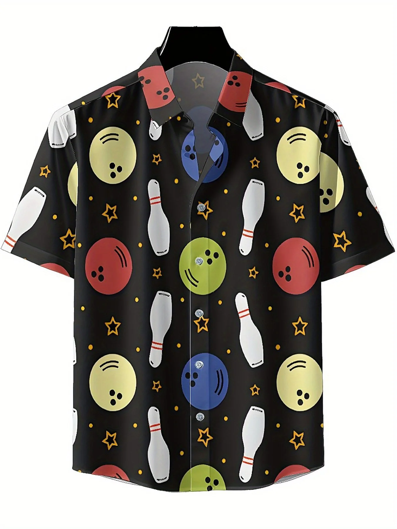 Men's Plus ขนาดเสื้อฮาวายที่มีสีสันลูกโบว์ลิ่งและโบว์ลิ่งเลนรูปแบบ,เสื้อแฟชั่นฤดูร้อนใหม่, hip Hop Rock Streetwear