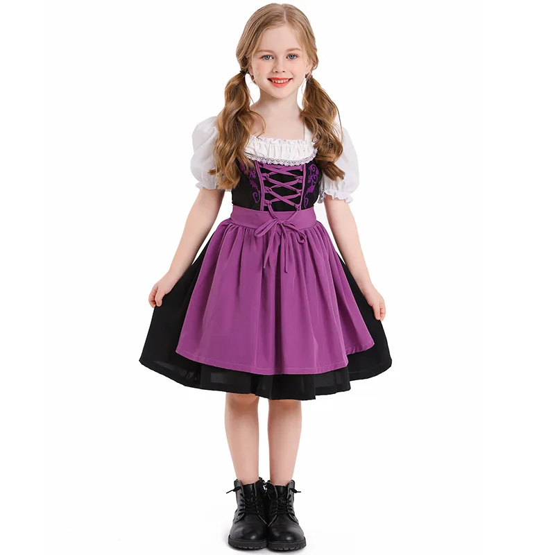 

Oktoberfest Costume for Girls Kids Teens Traditional German Bavarian Dirndl Puff Sleeves Dress with Maid Apron Halloween Outfits
