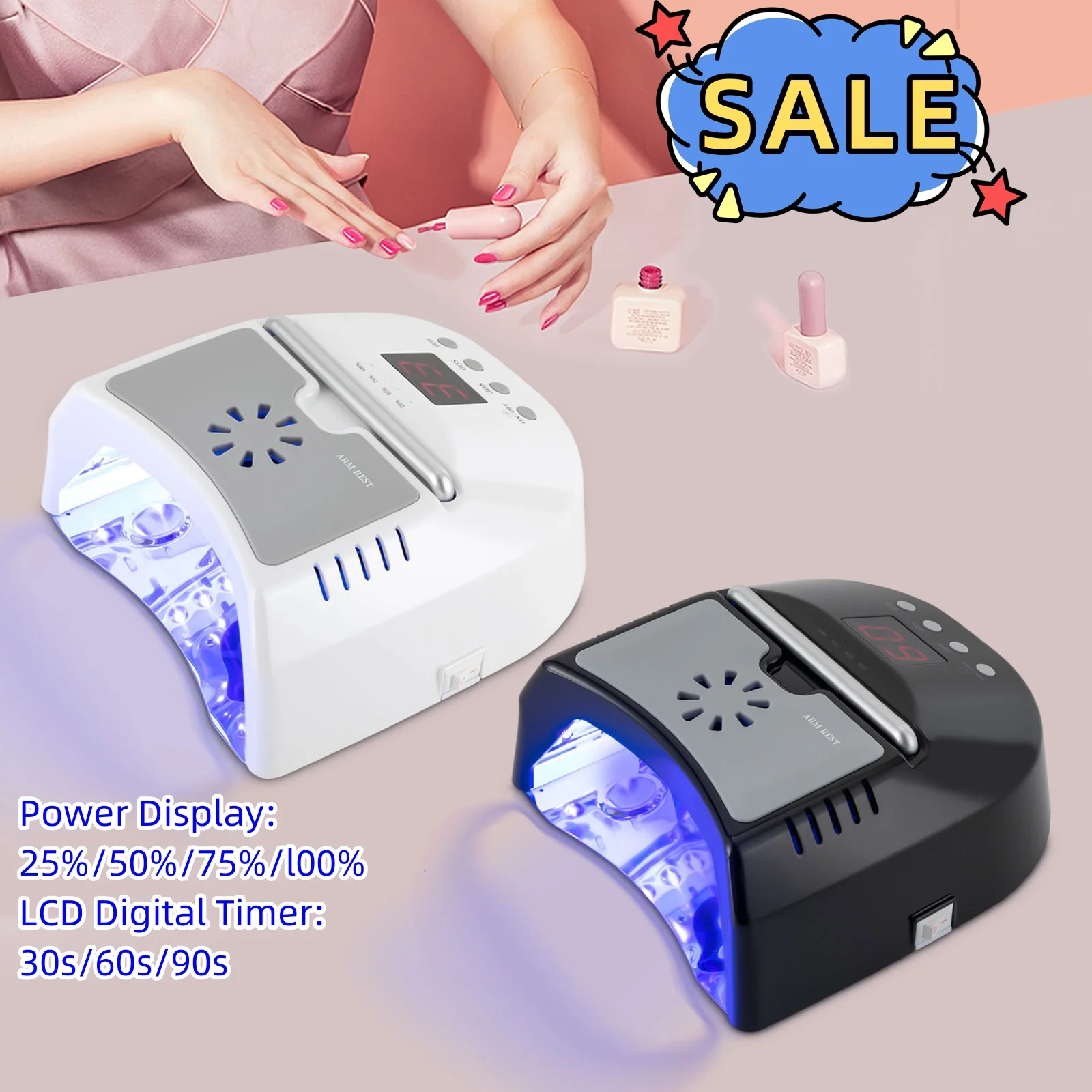 Cordless UV Led Nail Lamp Manicure Pro Electric Nail Gel Dryer Rechargeable for Salon Home Nail Art 72W