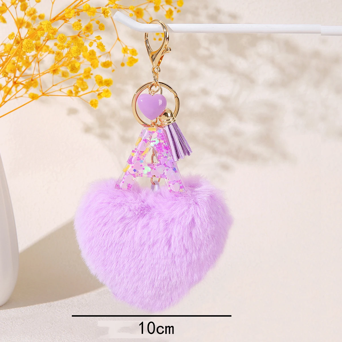 fashion Initial Letter Love-heart shape Pom Pom Keychain Sequin letter Key Ring couple  Backpack Accessory Valentine's Day gift