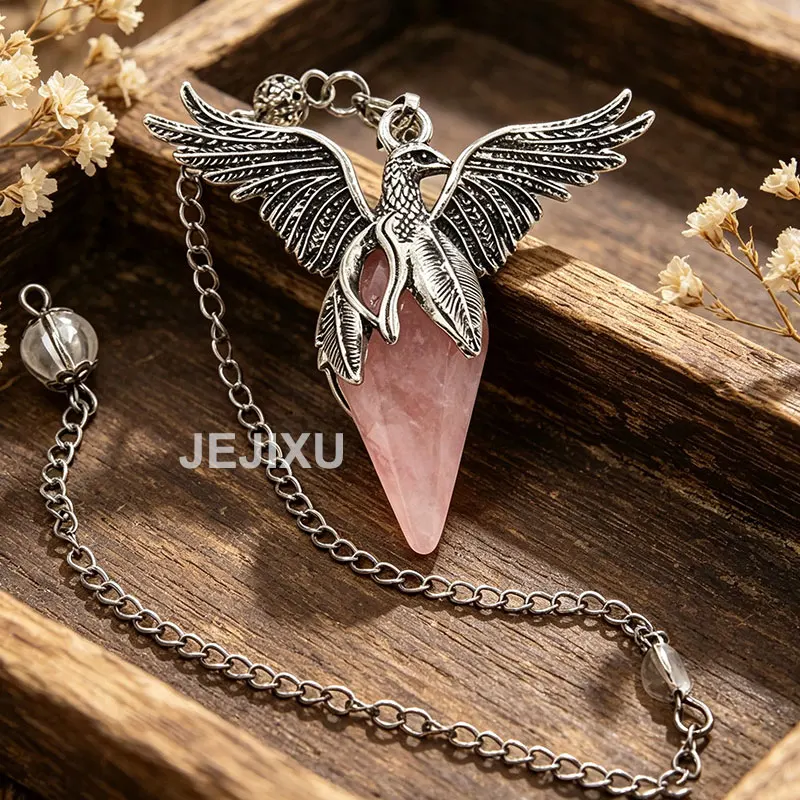 Péndulo de Cristal con Forma de Fénix Energético para Radiestesia,Espiritualidad, Colgante de Piedra Natural, Obsidiana Negra, Cuarzo, pendulos hebreo adivinacion profesional esoterismo y brujería articulos