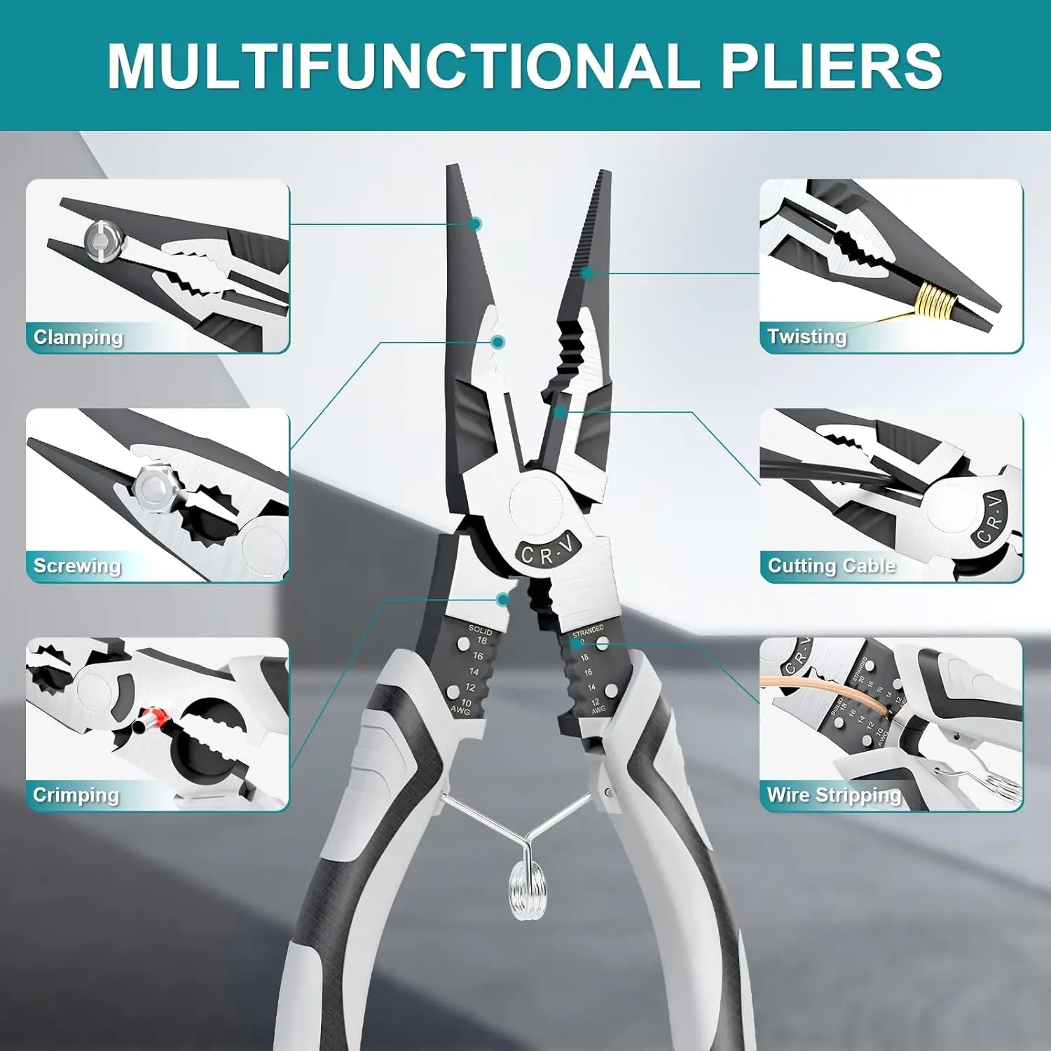 9 Inch Heavy Duty Needle Nose Pliers - Multifunctional Wire Stripper, Crimper & Cutter for Bending and Manipulating Small Parts