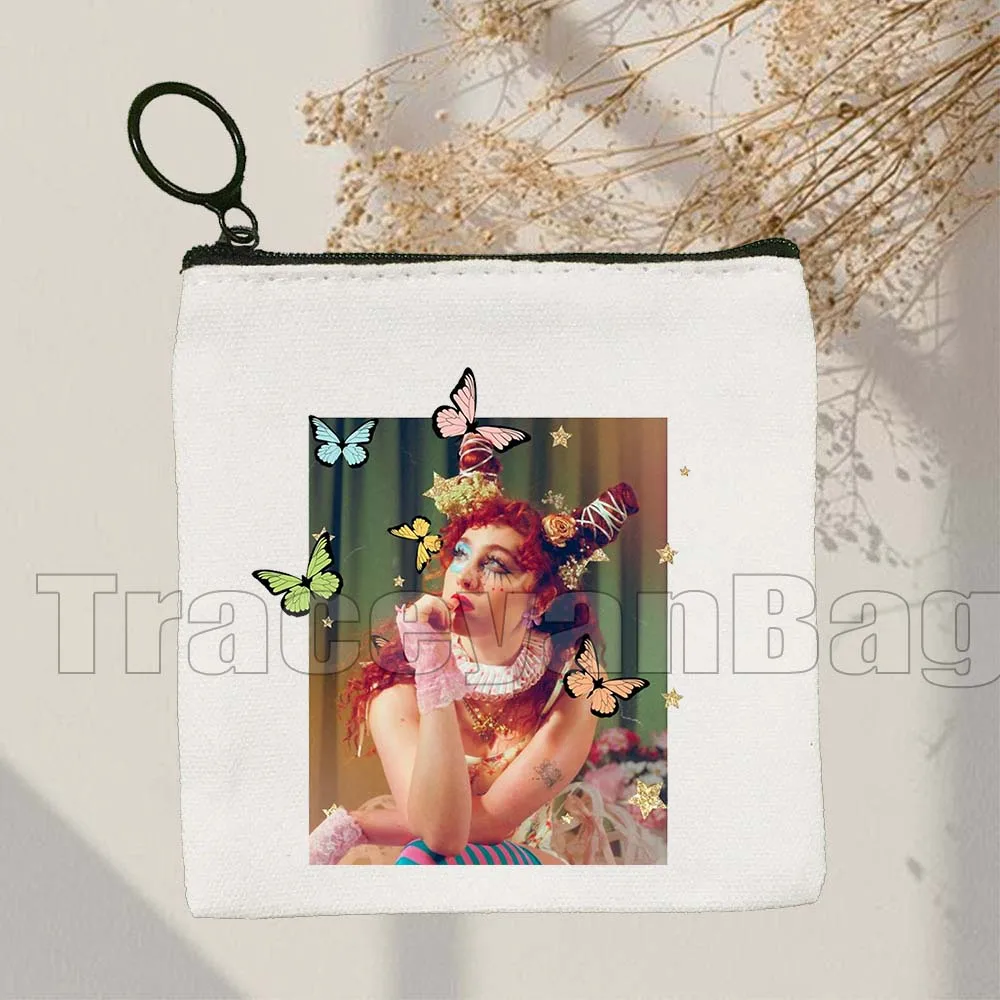 Rosa Pony Herz Chappell Roan Angel Porträt Viel Glück Fan Süße Geschenke Canvas Geldbörse Kleine quadratische Schlüsselkartentasche Brieftasche Beutel