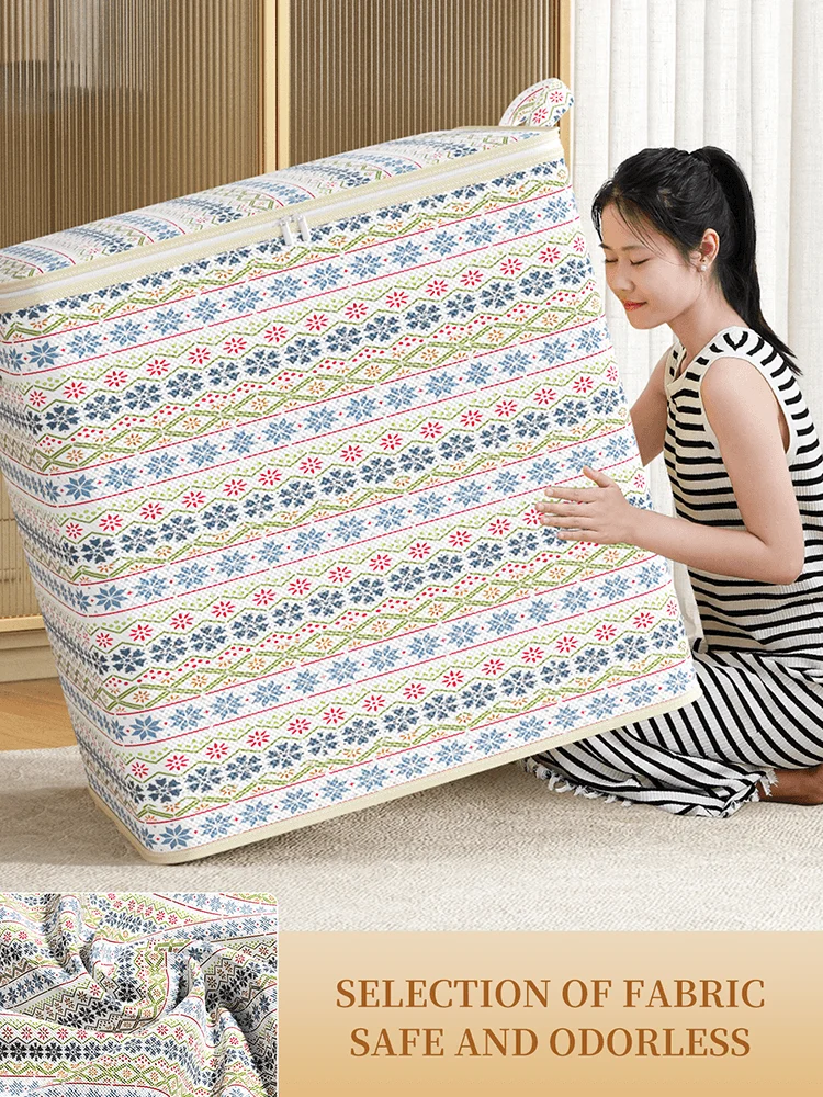 1PC Bohemian style zippered storage bag, large capacity storage bag, dustproof, suitable for home storage, classified storage