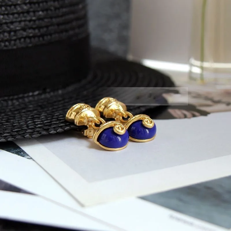 أقراط اللازورد الأزرق الرجعية للنساء التصميم الأصلي خمر نمط الأزياء سحر القرط مأدبة المجوهرات #4