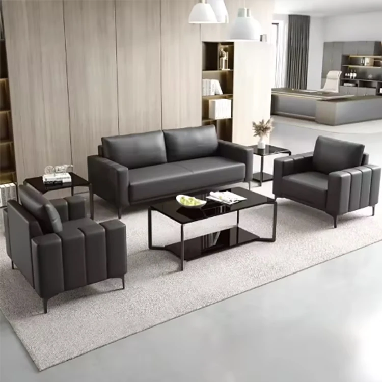 Luxury Modern Leather Waiting Office Sofa Modular Office Boss Stainless Steel Sofa Set