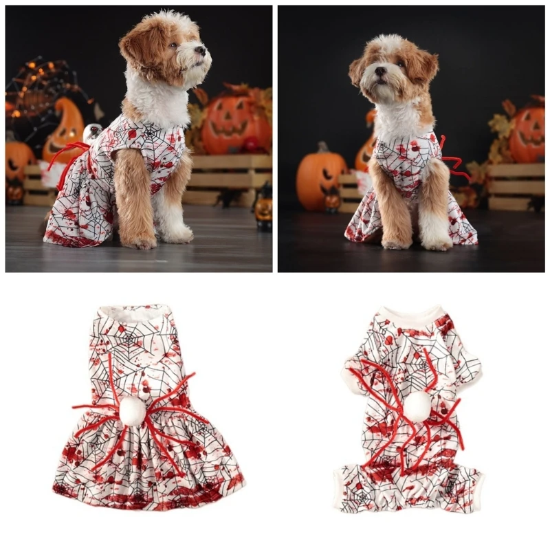 Halloween Pet Costume Scary Blood Splattered Dress for Dogs and Cats Festival Theme Dressingup Outfit Party Dogs Supply