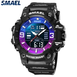 Smael Men Watch Sport Brand Waterproof Led Light Alarm Clock Dual Time Display Week Auto Date Wristwatches Quartz Watches Sports