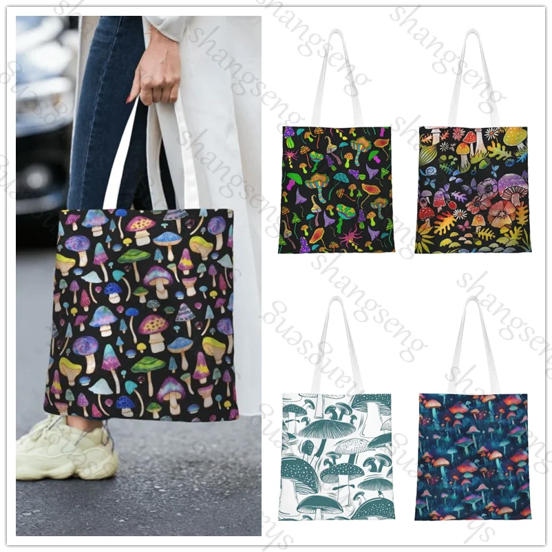 

Colorful mushroom luxury Tote Bag, Fashionable Shoulder Bag, Daily Lightweight Shopping Bag Canvas Fabric Handbag Folding Bag
