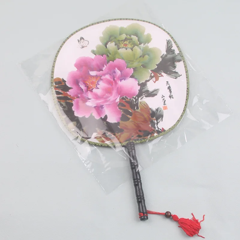 24CM Double-sided Peony Print Group Fan Ancient Costume Hanfu Round Fan Palace Fan Dance Hanfu Fan Chinese Style