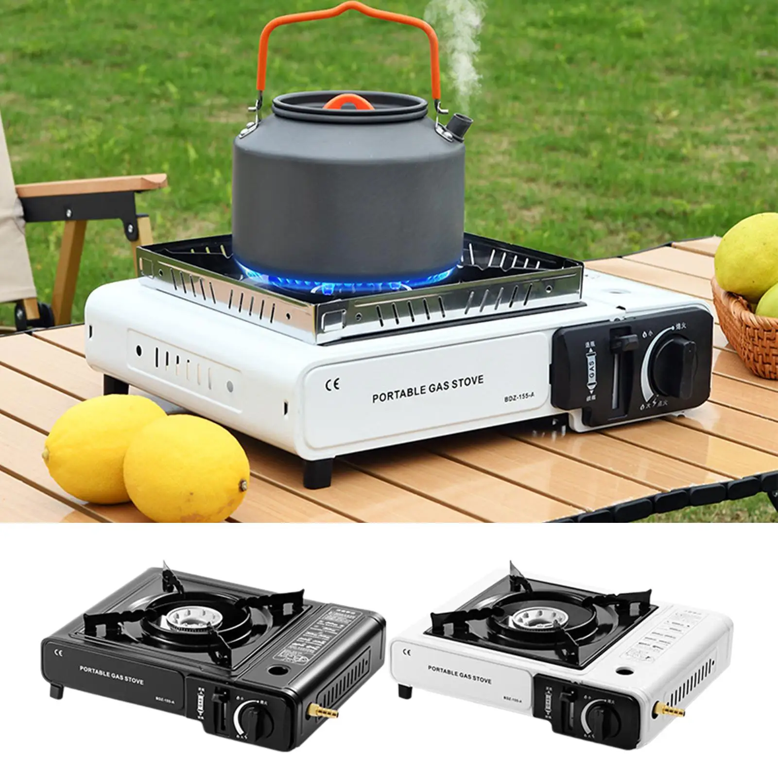 

Portable Camping Stove Single Burner Small Heat Resistant Heater with Windproof ring and storage box for Outdoor Activities