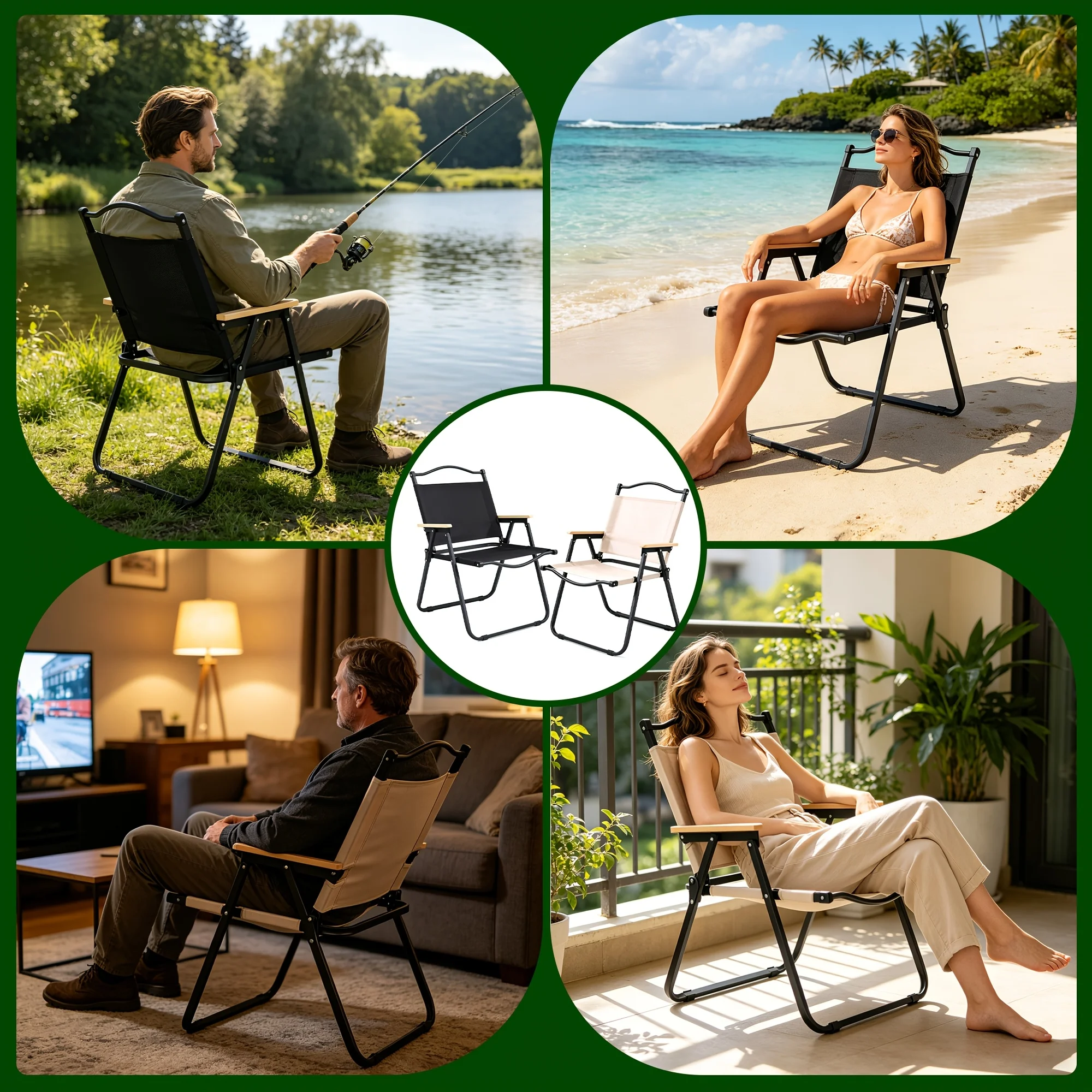 Space Saving Foldable Camping Chair, Indoor Outdoor Portable Chair Designed for Small Spaces