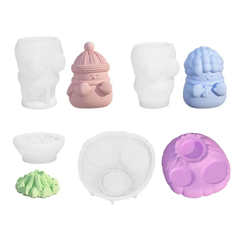 

4pcs/set 3D Snowman Silicone Mold Soft Non-stick Crafts Gypsum Mold Handmade Cartoon Snowman Candle Mold for Christmas Party