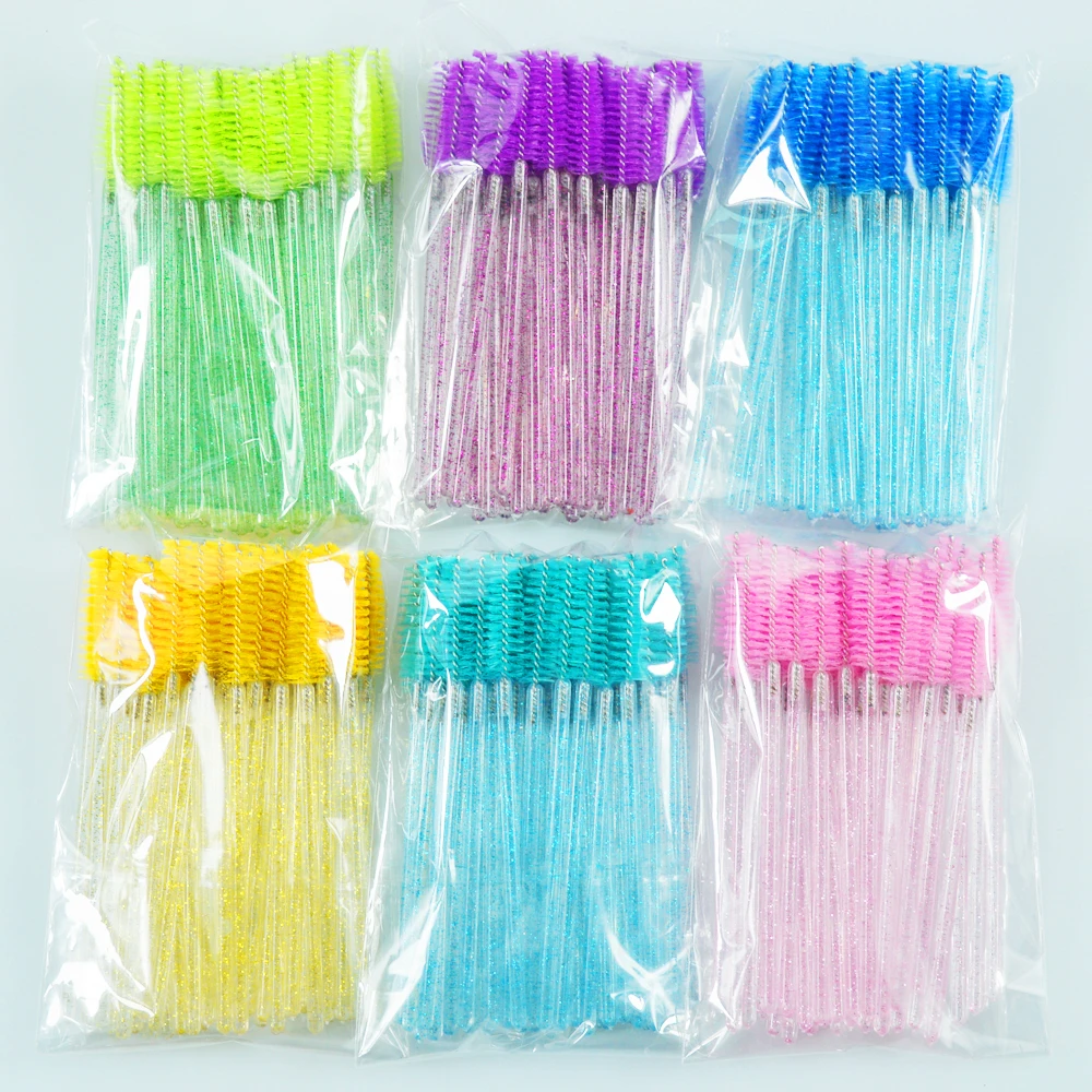 Gros yelash brosse pinceaux de maquillage 50 pcs peigne jetable mascara individuel 6 couleurs applicateur baguette cils pinceaux de maquillage outils