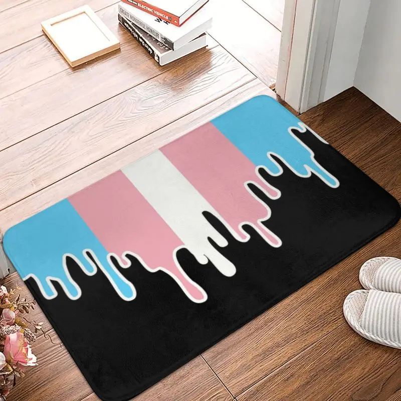 Custom Trans Pride Flag Drip Doormat Mat Anti-Slip Transgender LGBT Bathroom Kitchen Living Room Rug Carpet 40*60cm