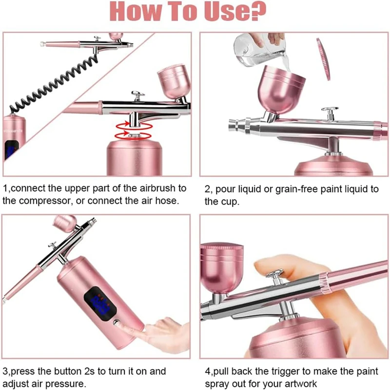 Kit de brosse à Air A98E-LCD avec compresseur d'air, Machine aérographe sans fil à 3 vitesses avec tuyau pour cosmétiques, peinture artistique