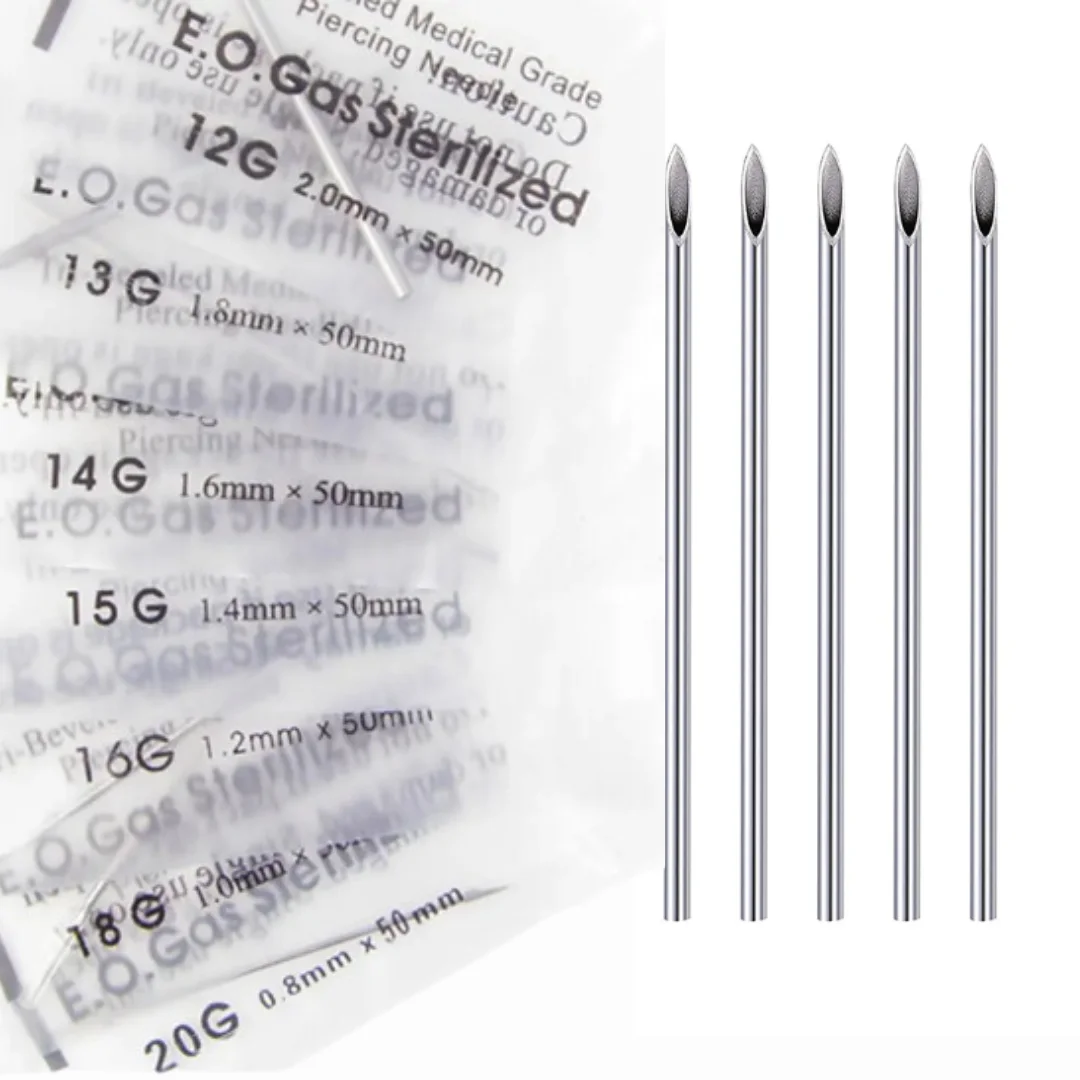 100PCS Ago per puntura del corpo 10G 14G 16G Acciaio chirurgico Sterile Orecchio Naso Ombelico Tettarelle da biberon Labbro Strumento per piercing