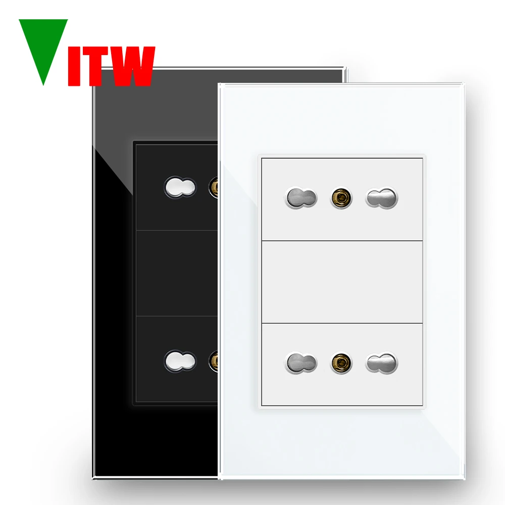 Italy Type L Power Socket，16A 250V 2-Pin+Earth, 120x72mm Modern Crystal Glass Shuttered for Home Hotel Dual-plug Socket