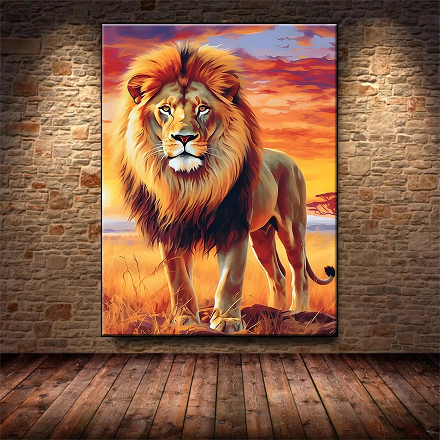 

DIY Diamond Painting Kit New Sunset African Plains Animal Lion Diamond Mosaic Full Drill Embroidery Handmade Hobby