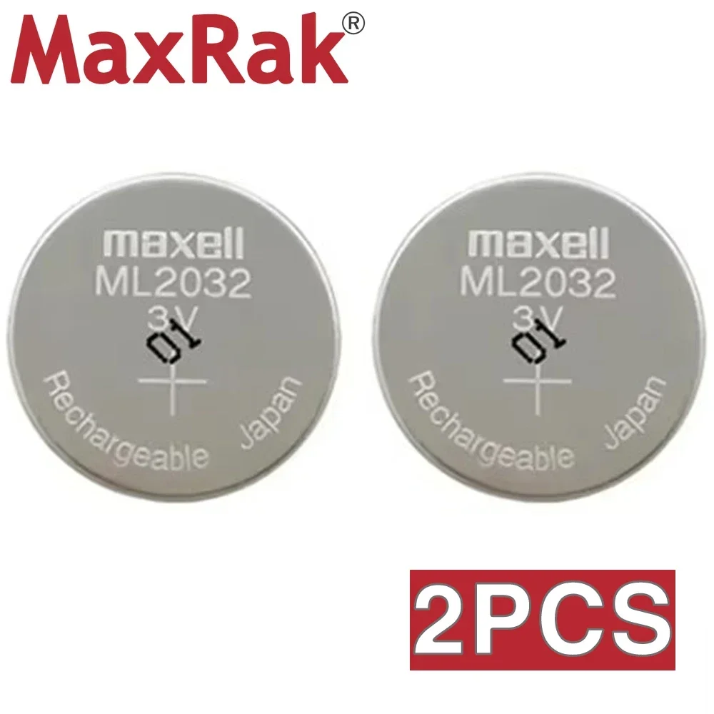 2PCS Original MaxeII 3V ML2032 Lithium Rechargeable Button Battery for Watch Remote Motherboard Clock Replaces CR2032 Coin Cell