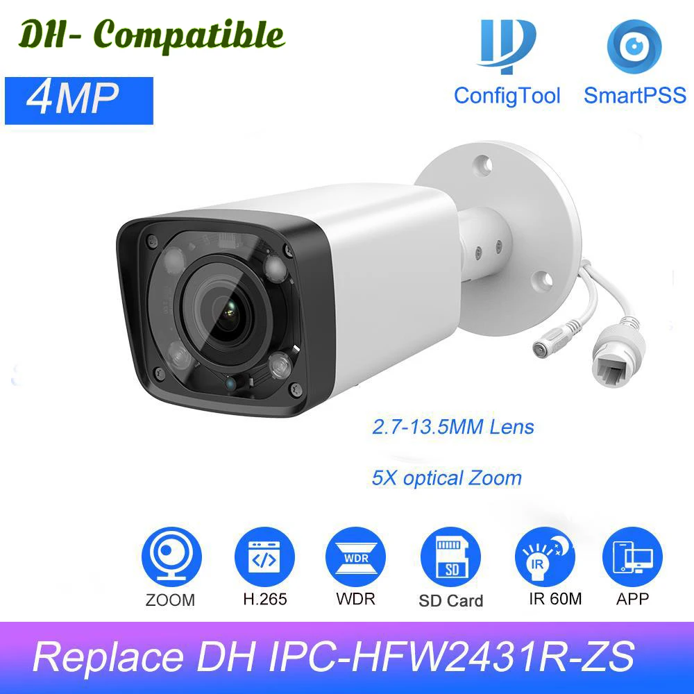 

OEM Dahua 4MP 5X Zoom Bullet IP Camera replace IPC-HFW4431R-Z IR60M SD Card Slot WDR CCTV Video Surveillance IP Camera p2p view