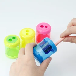 Double Hole Cylindrical Pencil Sharpener Large Capacity Hight Saturation Plastic Pencil Sharpener