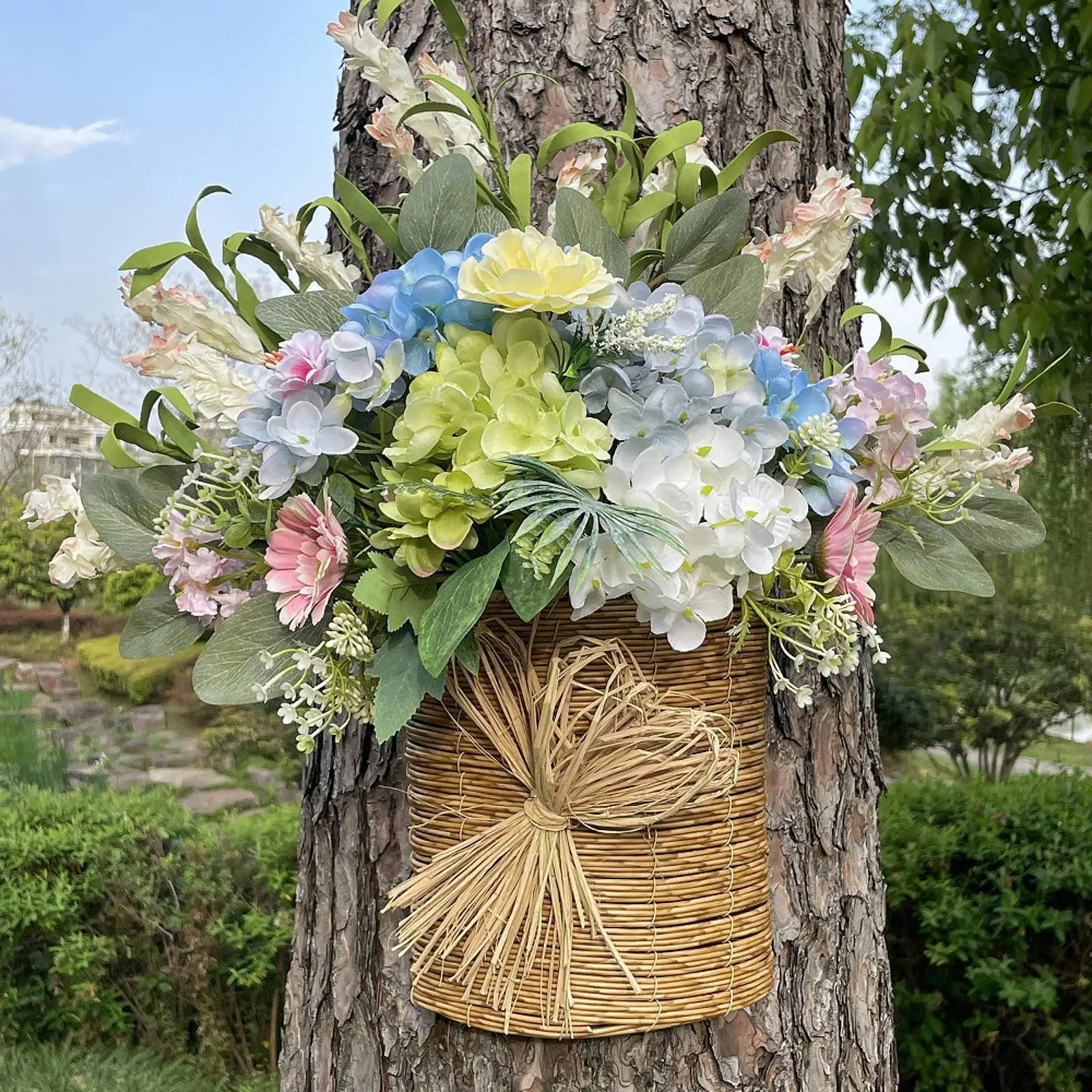 

Door Hanger Basket Wreath Welcome Sign Party Supplies Spring Wreath Hanging Ornament for Wedding Window Party Office Festival