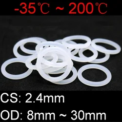 White Silicone O-Ring Junta de borracha, produto comestível, borracha impermeável Washer, Isole, CS, 2.4mm, OD 8 ~ 30mm, 10 Pcs, 50Pcs