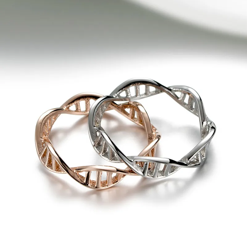 Stainless Steel DNA Double Helix Twist Ring for Women Men Size 5-10