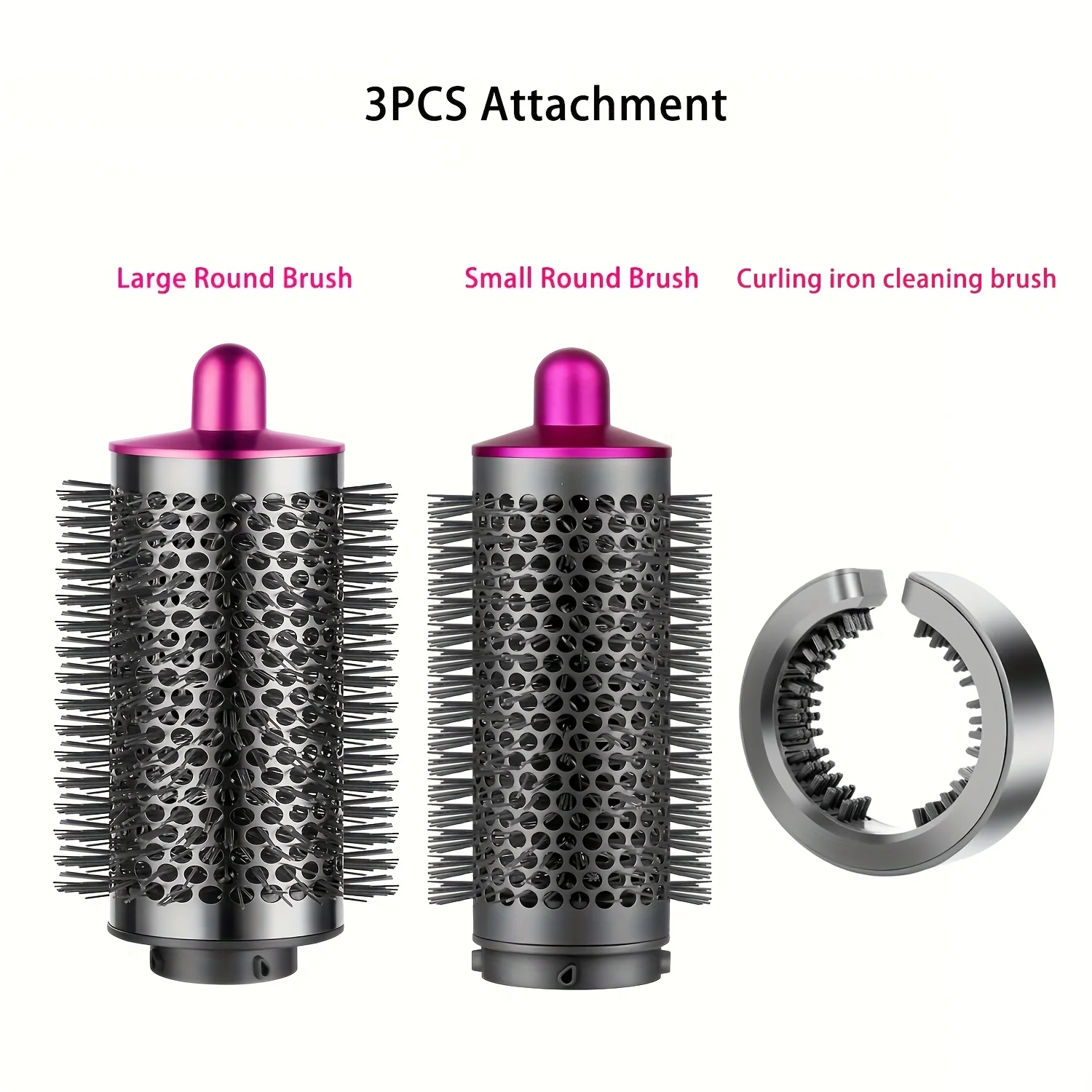 

3PCS Airwrap Replacement Kit: Large & Small Round Volumizing Brushes + Curling Iron Cleaner Tool (Rose Pink)