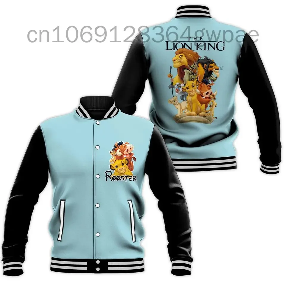 Disney O Rei Leão Jaqueta de beisebol masculina, moletom casual, jaqueta Hip Hop Harajuku, casaco varsity solto, jaqueta bomber