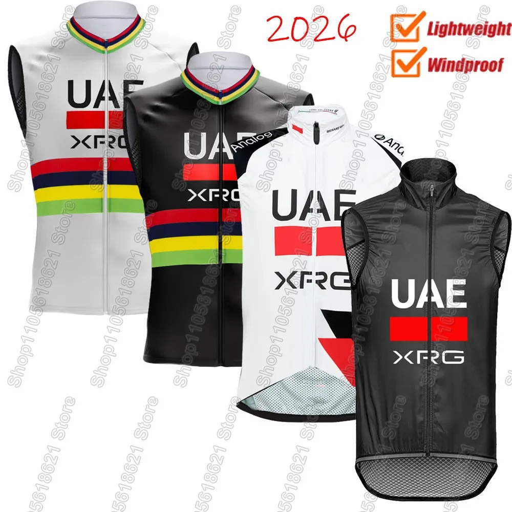 Gilet coupe-vent de cyclisme Équipe Émirats Arabes Unis 2026 Champions du Monde, Maillot sans manches pour VTT et vélo de route