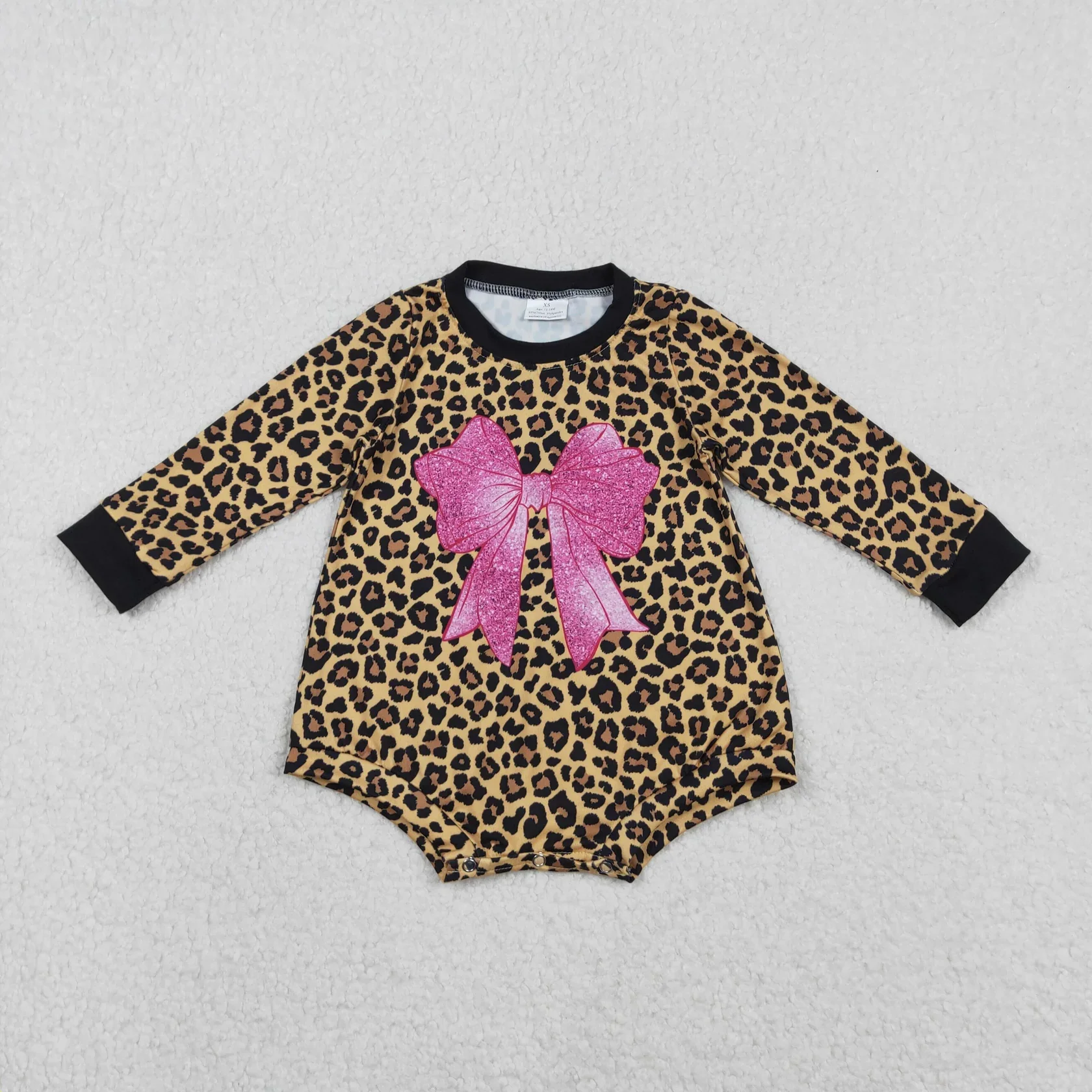 

Wholesale Infant Children Long Sleeves Bow Coverall Newborn Bodysuit Girl Leopard Bubble Romper Toddler Baby Kids Girls Clothes