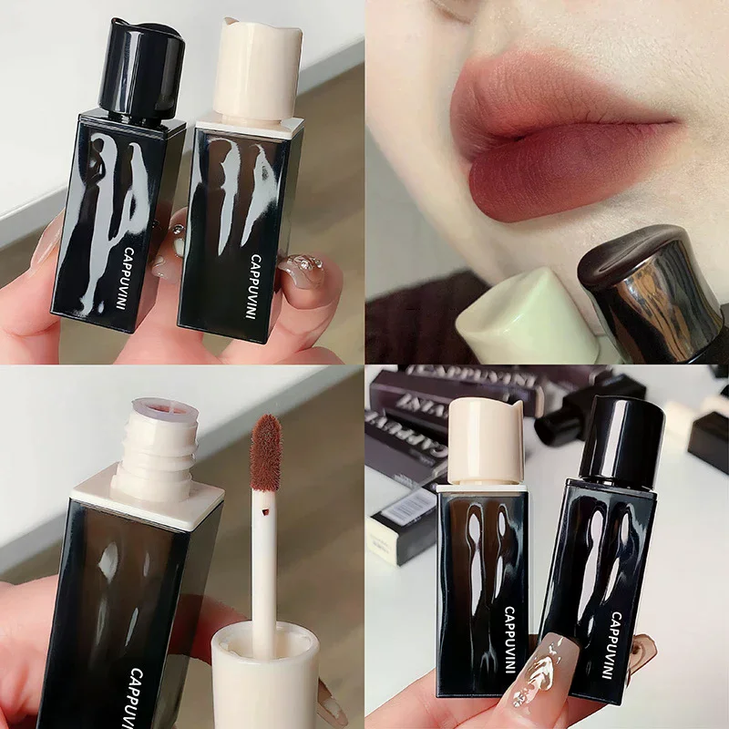 Cappuvini Amber Silky Smooth Lip Mud Mousse Matte Lip Gloss Nude Color Lips Base Makeup Waterproof Lasting Cosmetics