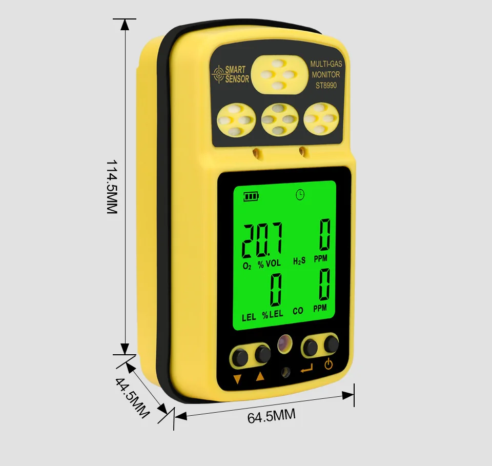 

SMART SENSOR ST8990 Gas Monitor 4 in 1 O₂ LEL CO H₂S Gas Detector Rechargeable Alarm Gas Analyzer with Backlight Alarm Function