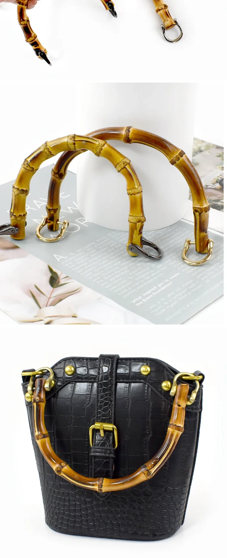 1/2Pcs Deepeel Natural Bamboo Handle Clutch HandBag Frame Replacement U-shaped Handles for Woven Bag Luggage Hardware Accessory