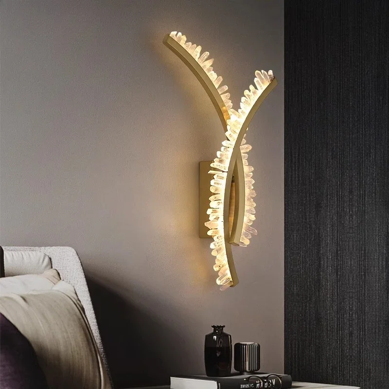 

LUXTIME Post-modern Light Luxury And Simple Natural Crystal Stone Wall Lamp Bedroom Bed Decoration Living Room Wall Corridor