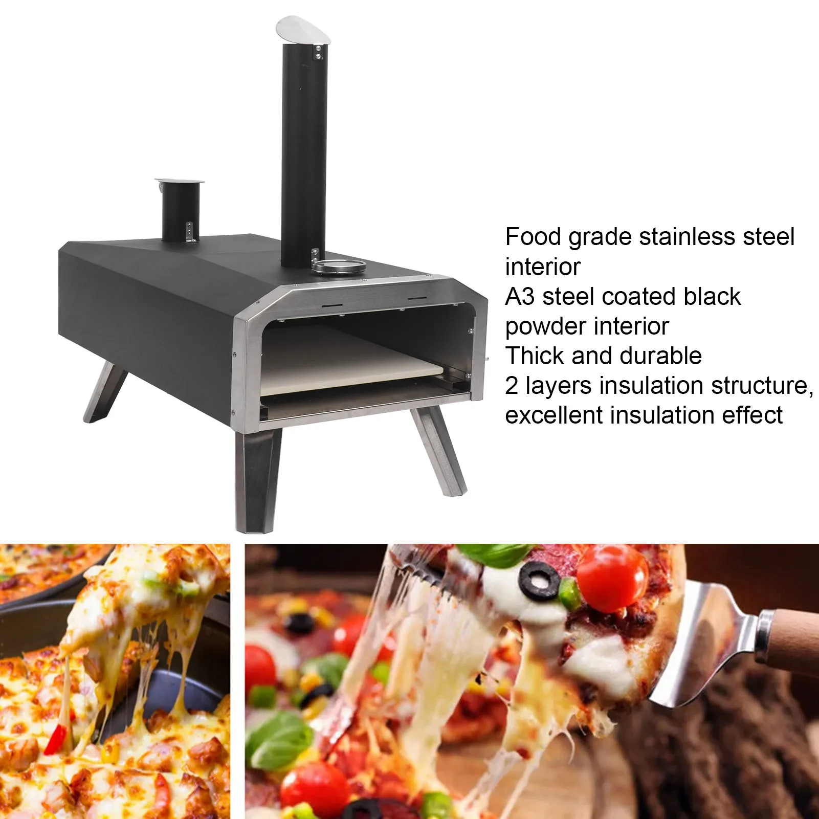 Outdoor Pizza Oven Wood Fired Maker Outside Stove 12in Portable Stainless Steel for Backyard