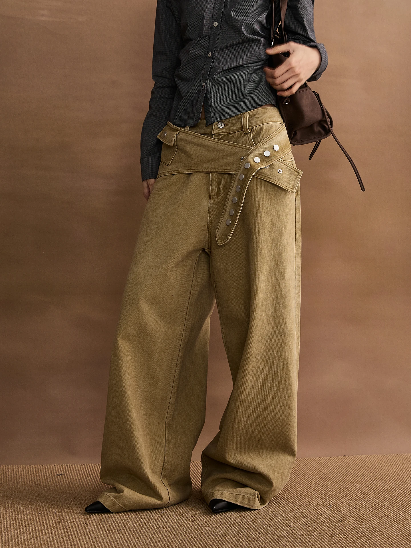 

VAT High Waist Removable Waist Bag Cotton Straight Leg Jeans Women's Casual Pants Loose Fit Versatile Comfortable Denim