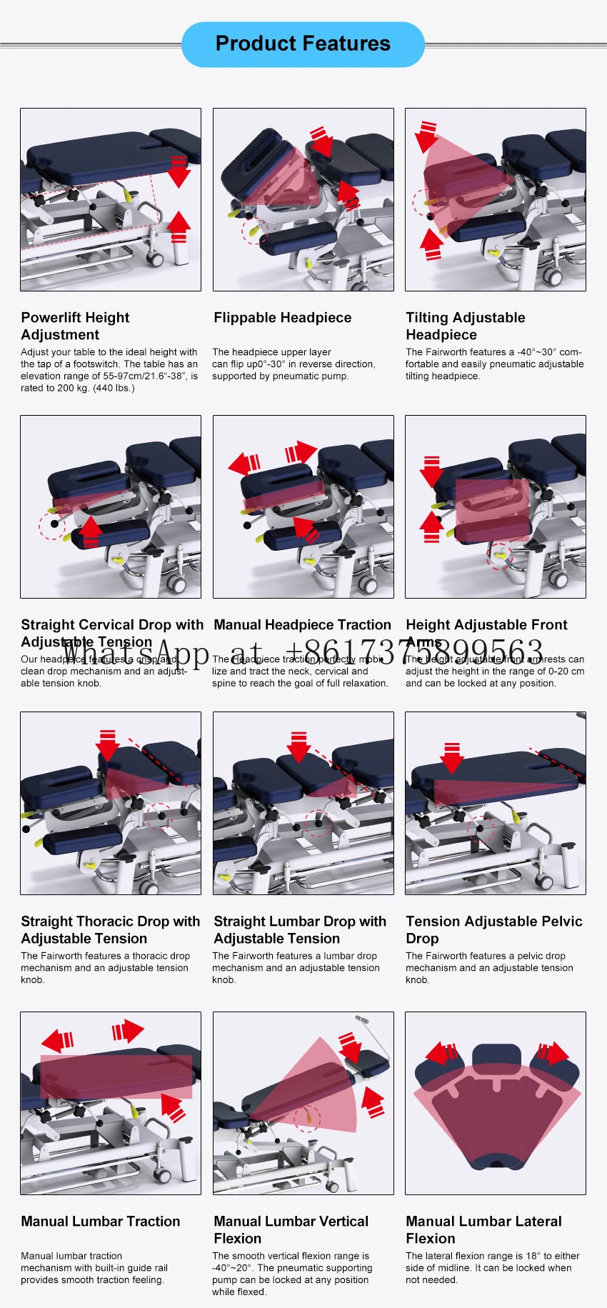 Mt Fairworth-381 Chiropractic Treatment Ta ble Multifunctional Physiotherapy Massage Traction Rehilitation Bed