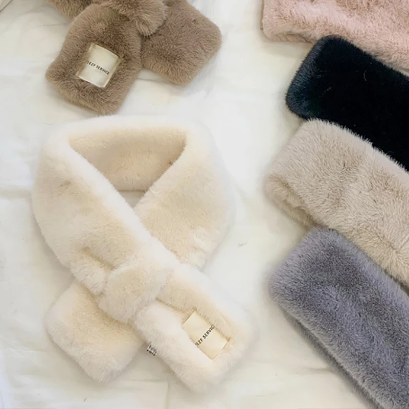 Winter Warm Set Fashionable Fluffy Rabbit Hair Imitation Scarf and Ear Cuffs Two piece Set Neck and Ear Cuffs, Designed Thicker