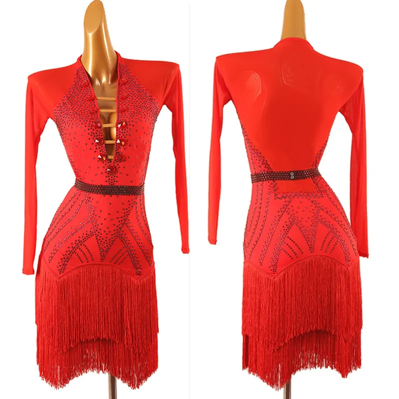 Latin Dance Dress Lady junior latin competition dress red costumes women fringe latin competition dress lq412