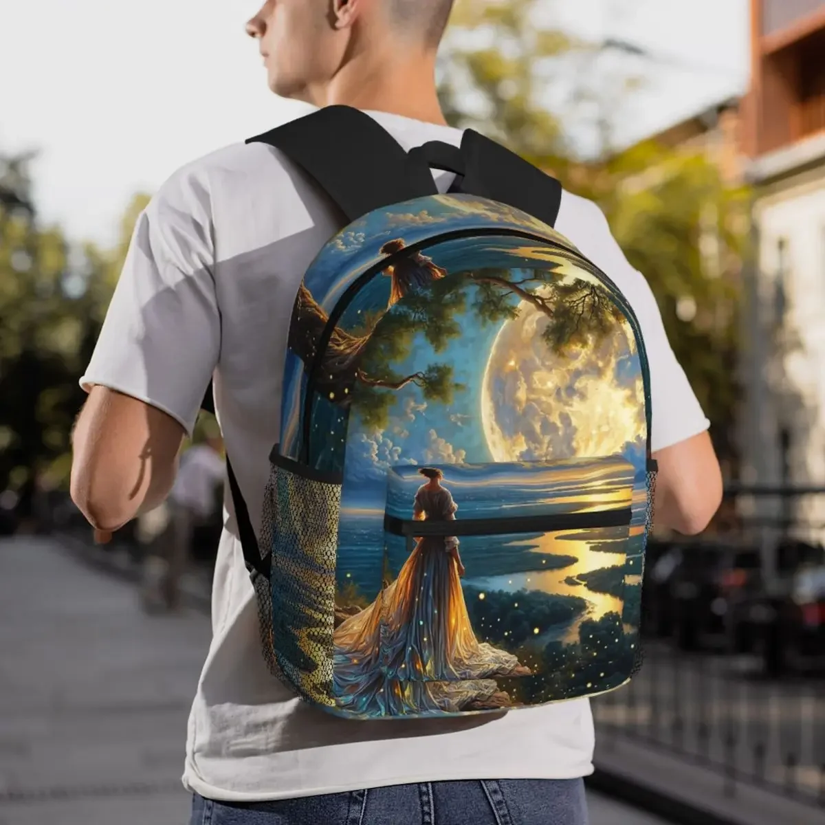 حقيبة ظهر Magical Moonrise Daypack ذات سعة كبيرة للأولاد والبنات حقيبة كتب مدرسية حقائب كتف للرجال والنساء
