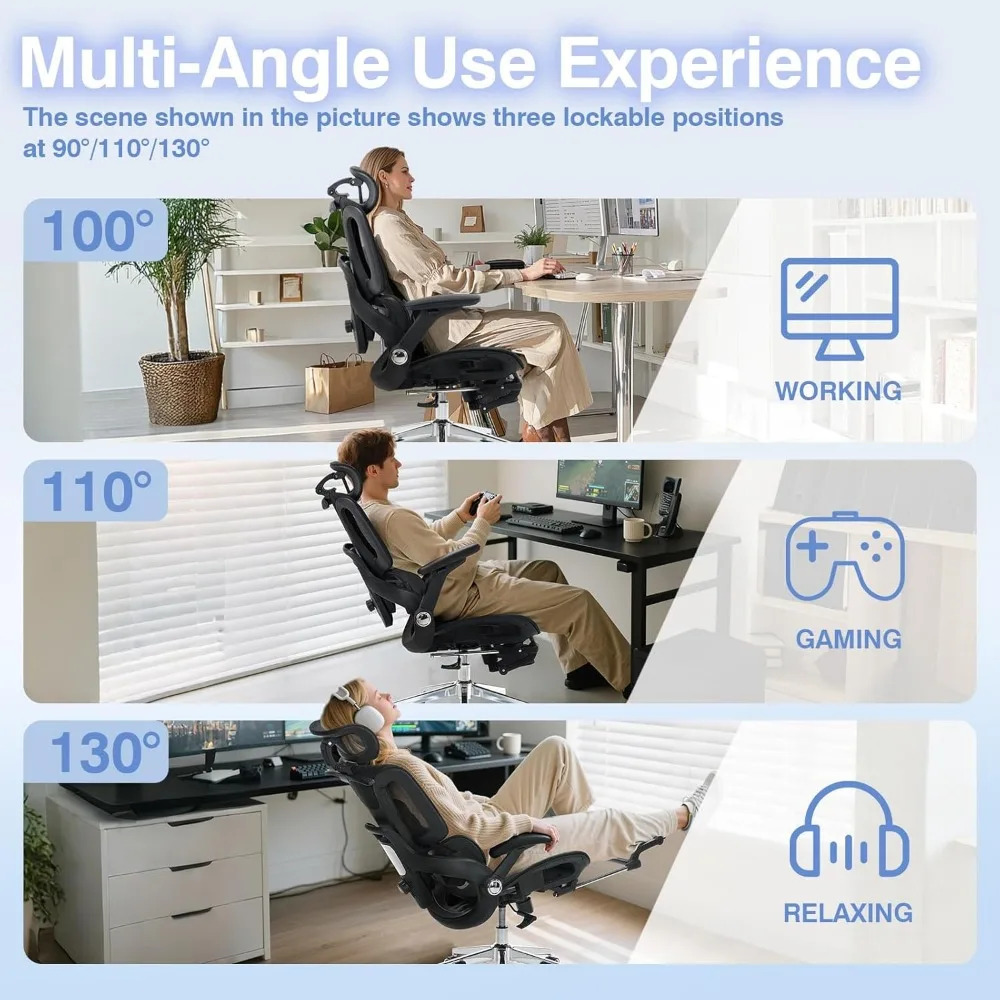 كرسي مكتب شبكي مريح مع مساند للذراعين 4D، كرسي مكتب عالي الظهر كراسي ألعاب الكمبيوتر مع مسند للقدمين، دينام 3 مناطق قابل للتعديل #3