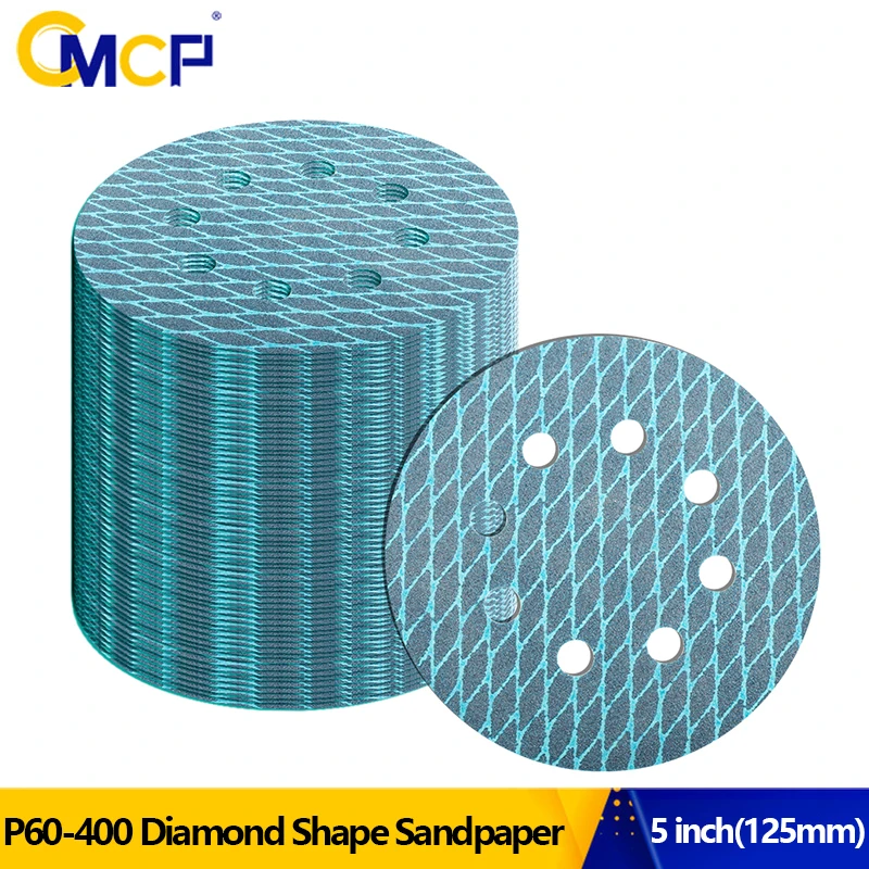 

CMCP 5 inch(125mm) Diamond Shape Orbital Sander Sandpaper Sanding Disc Grit 60-400 8 Hole Hook and Loop Pads Abrasive Tools